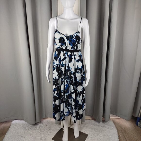 Vera Wang Spaghetti Strapped Emperor Cut Blue Print Elastic Back Dress Size M - Picture 1 of 11